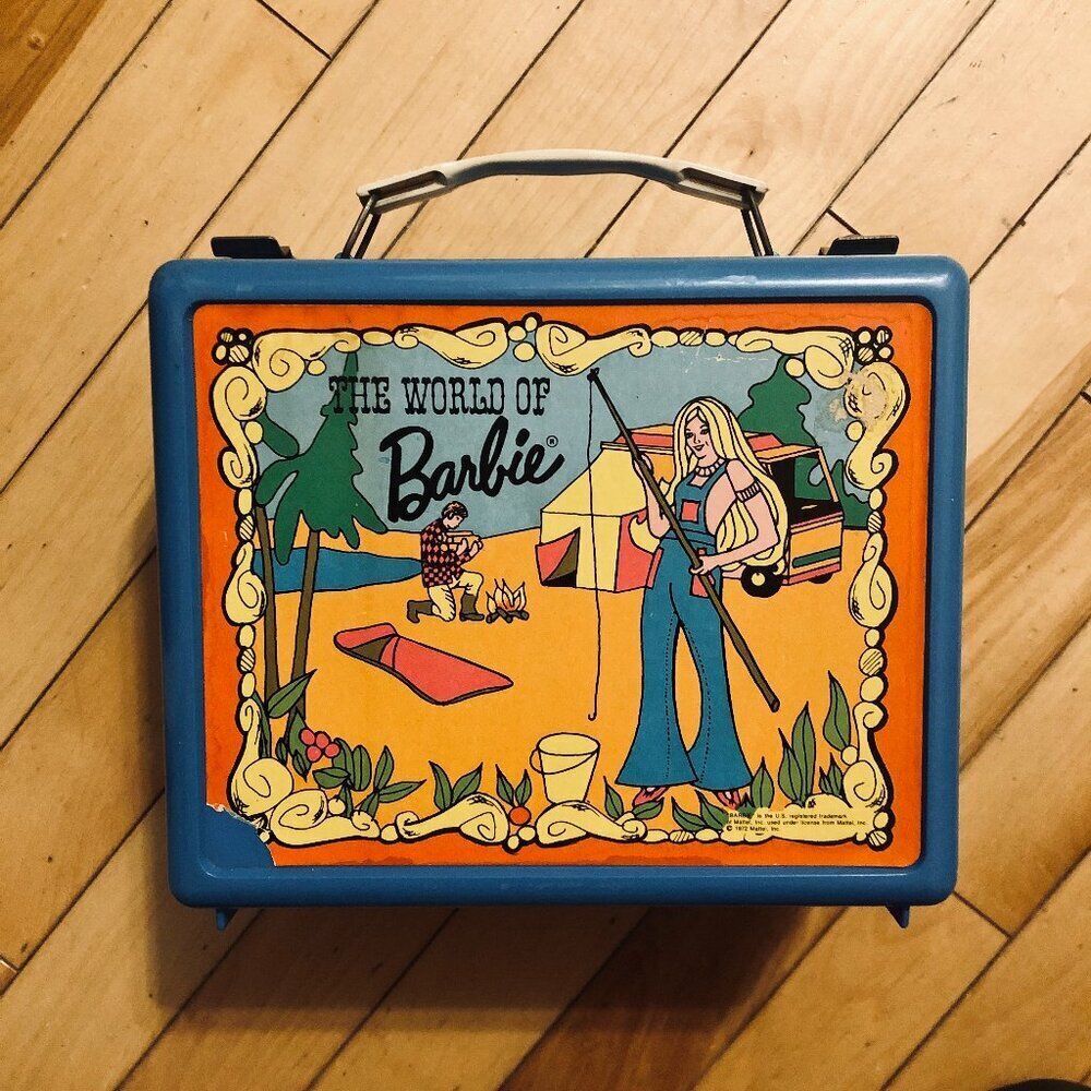 RARE 1972 Vintage The World of Barbie Blue Plastic Lunchbox Mattel Thermos